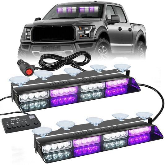 32LED Purple White Emergency Dash Strobe Lights with Controller Suction Cups Headlights - Top Tuning Boost