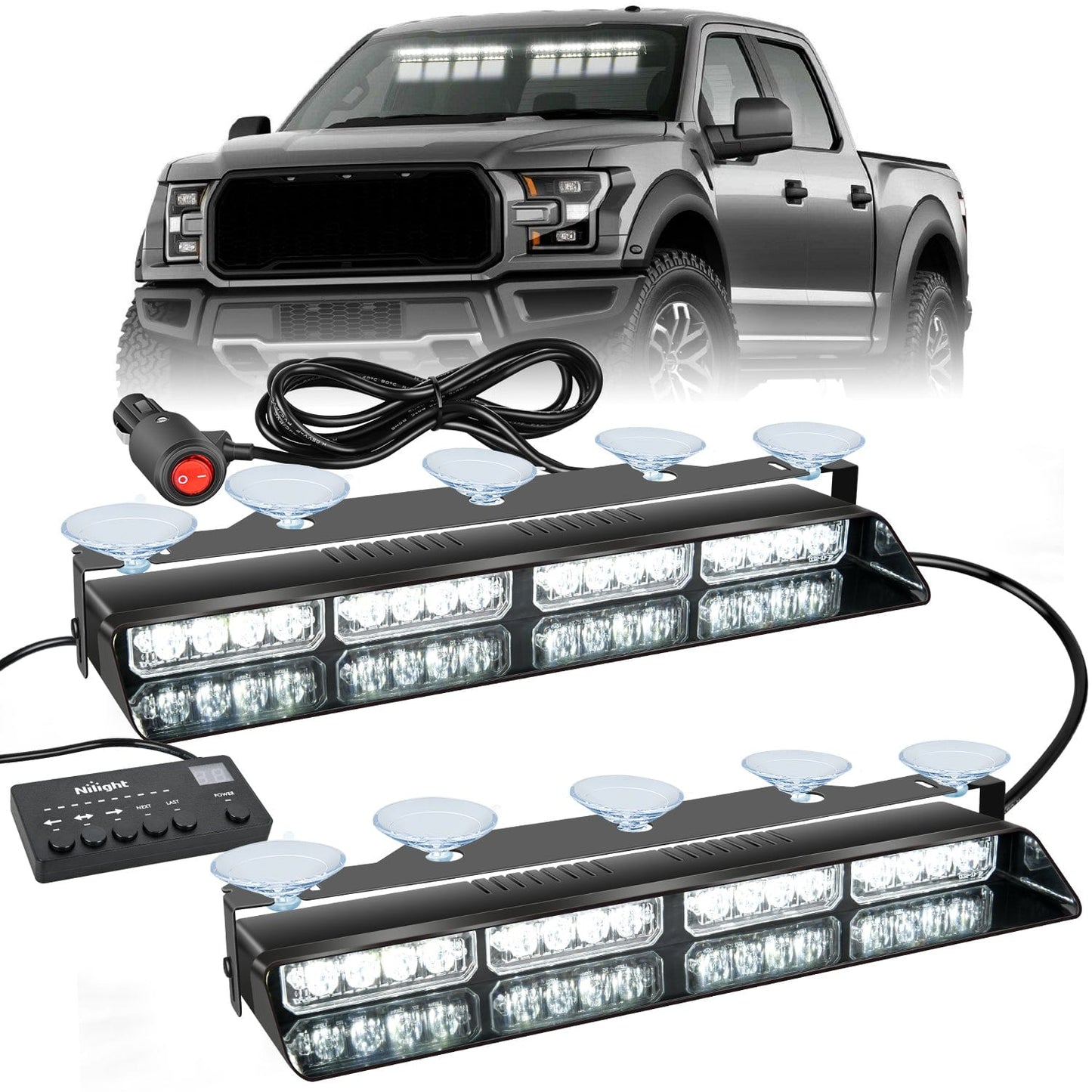 32LED White Emergency Dash Strobe Lights with Controller Suction Cups Headlights - Top Tuning Boost