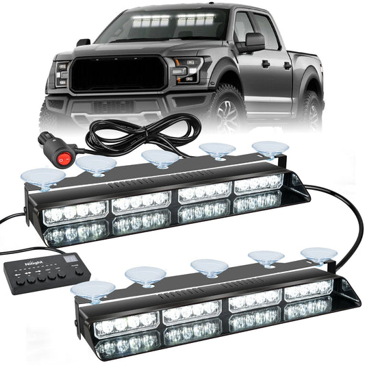 32LED White Emergency Dash Strobe Lights with Controller Suction Cups Headlights - Top Tuning Boost