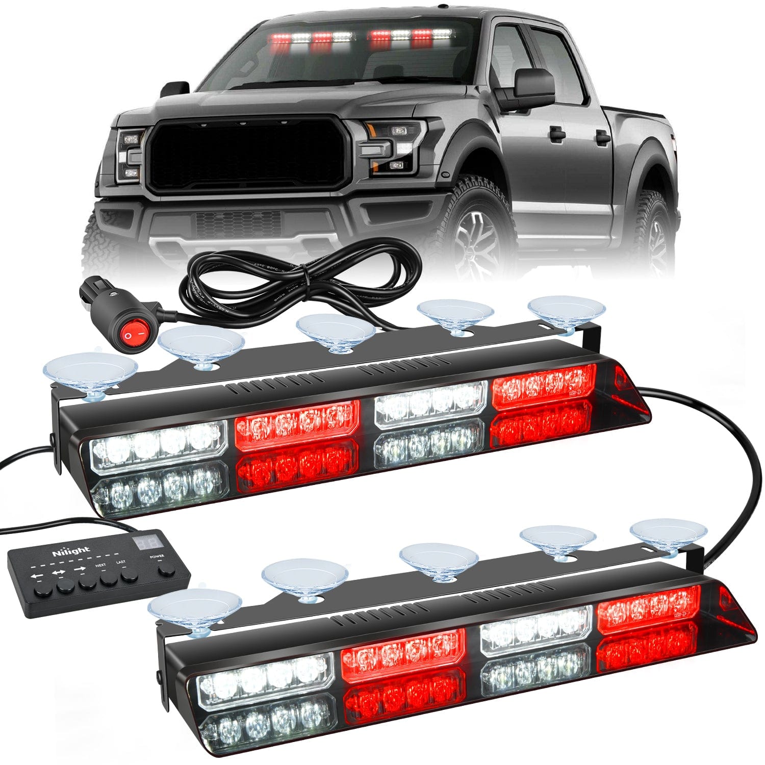 32LED Red White Emergency Dash Strobe Lights with Controller Suction Cups Headlights - Top Tuning Boost