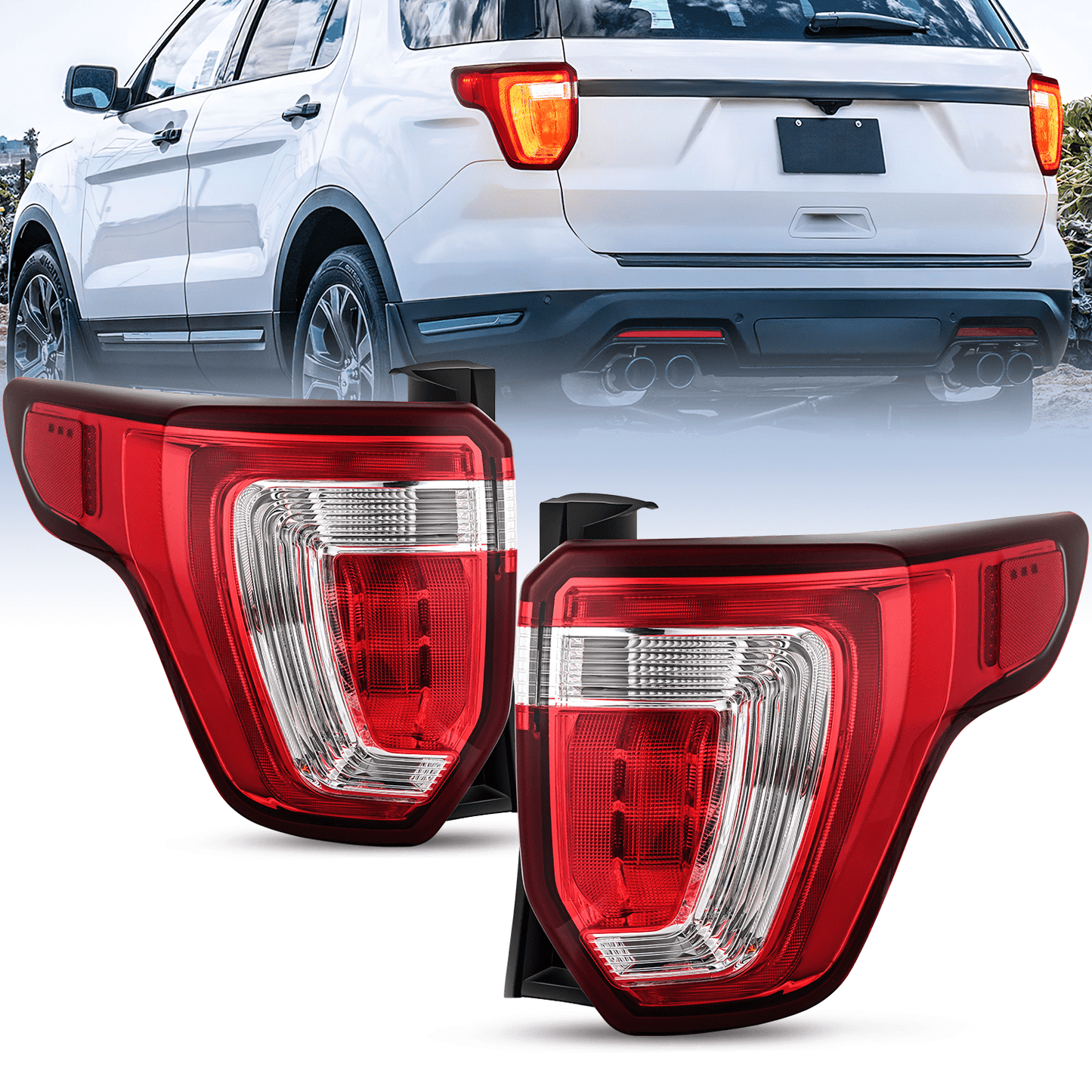 Taillight Assembly Compatible with 2016 2017 2018 2019 Ford Explorer Rear Lamp Replacement OE Style LED and halogen bulbs Driver Side Passenger Tail Lights - Top Tuning Boost