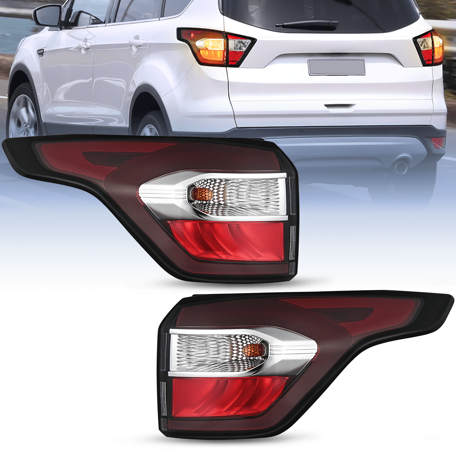Taillight Assembly Compatible with 2017 2018 2019 Ford Escape Kuga Outer Rear Lamp Replacement OE Style LED and halogen bulbs Driver Side Passenger Tail Lights - Top Tuning Boost