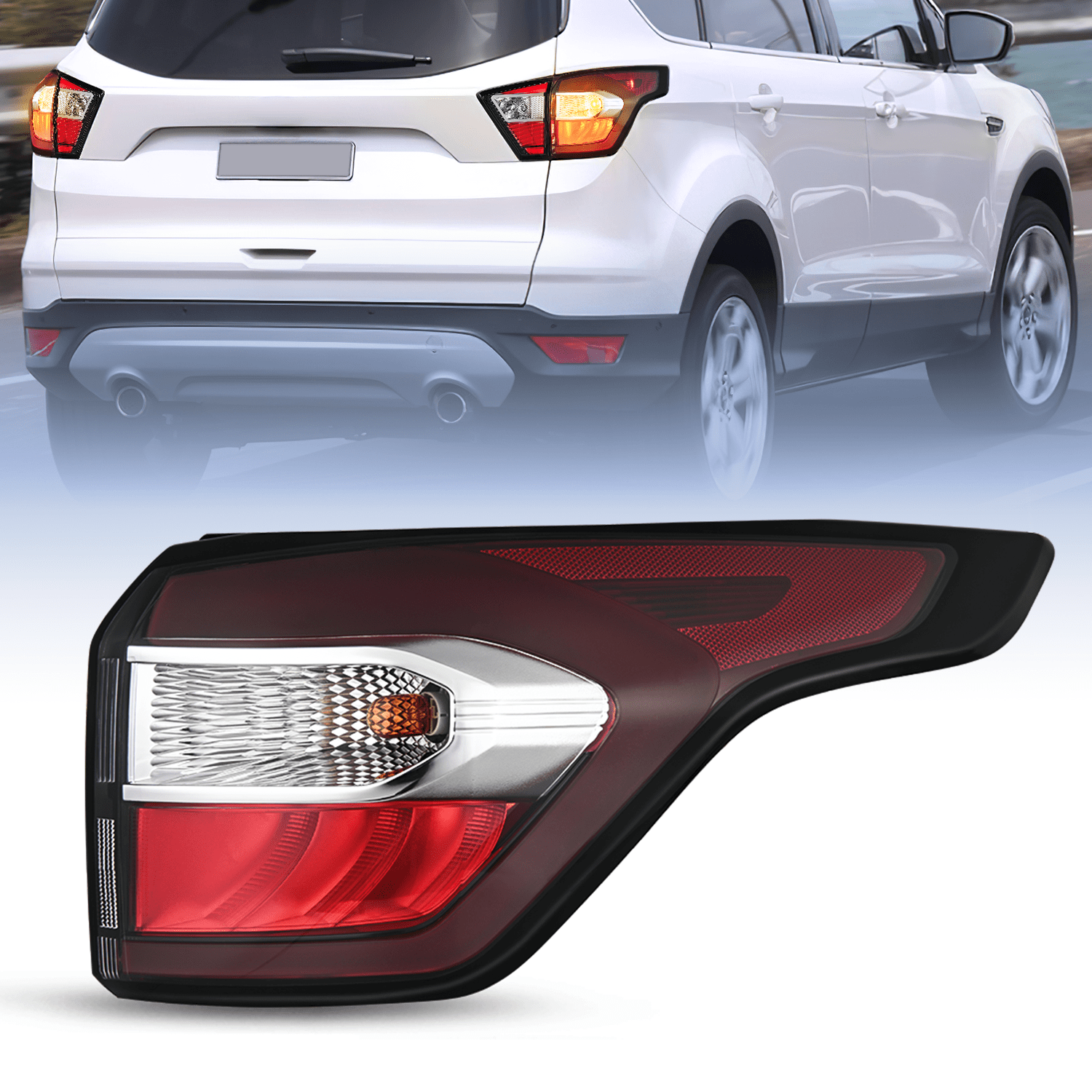 Taillight Assembly Compatible with 2017 2018 2019 Ford Escape Kuga Outer Rear Lamp Replacement OE Style LED and halogen bulbs Passenger Side Tail Lights - Top Tuning Boost