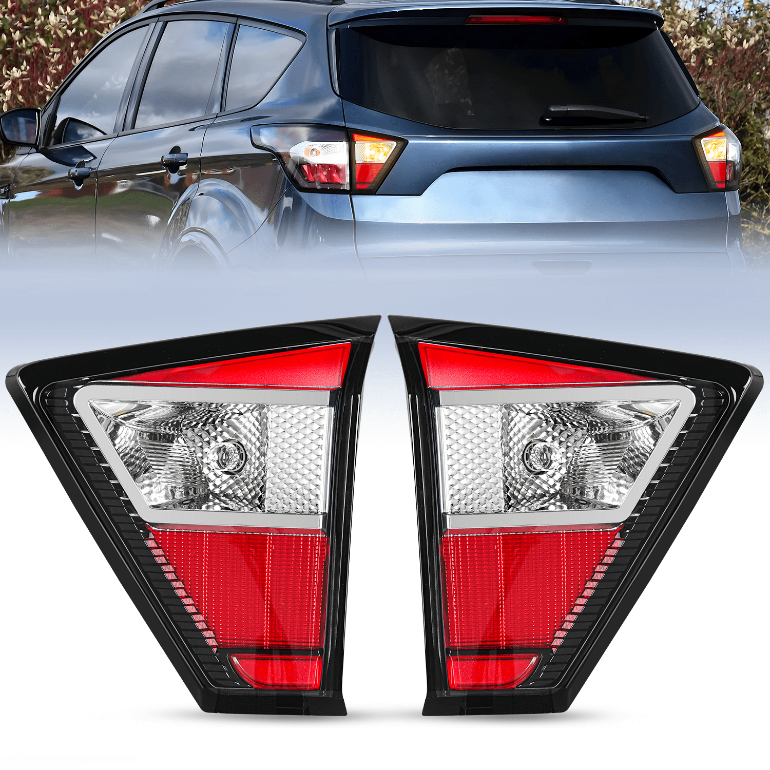 Taillight Assembly Compatible with 2017 2018 2019 Ford Escape Kuga Inner Rear Lamp Replacement OE Style LED and halogen bulbs Driver Passenger Side Tail Lights - Top Tuning Boost