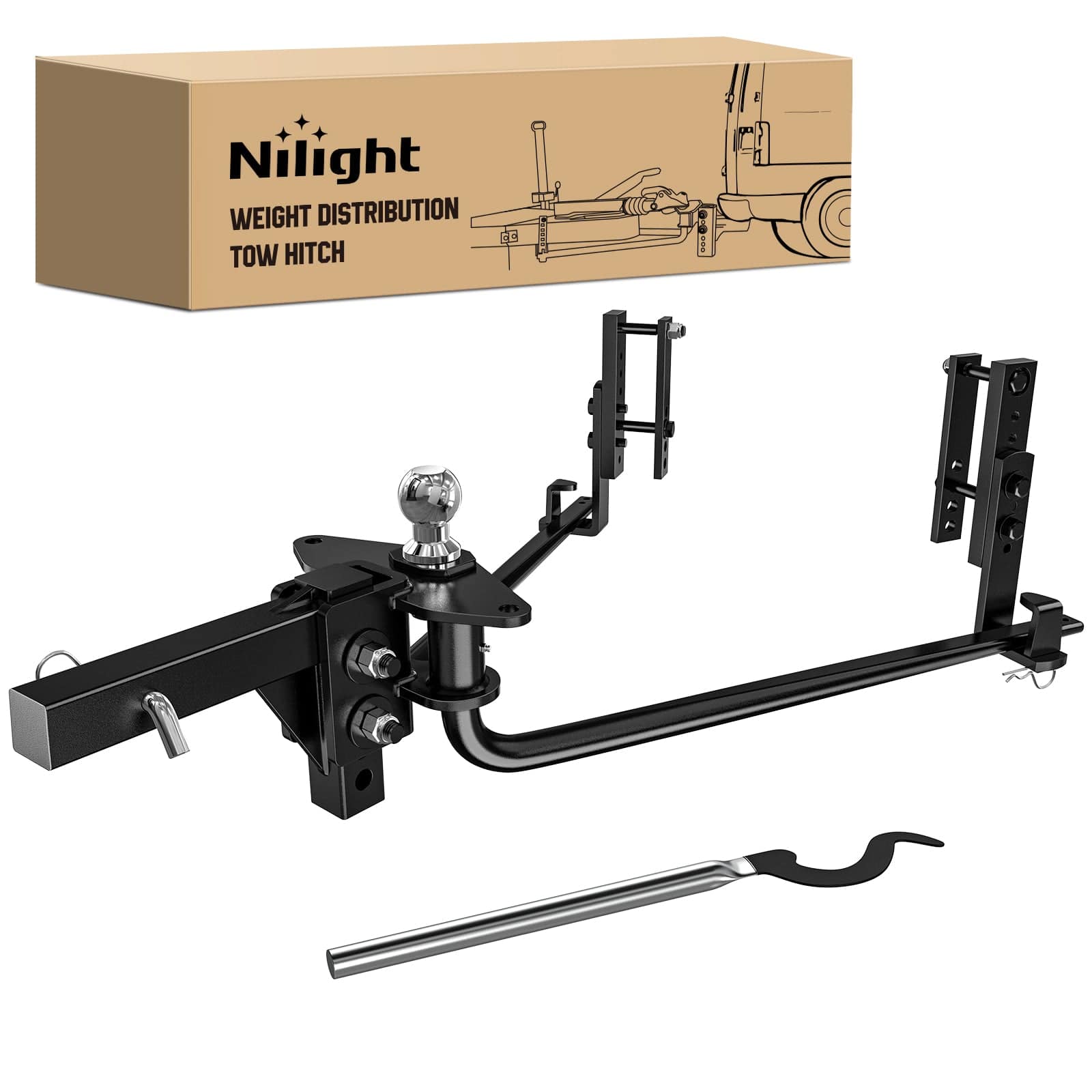 Trailer Hitch 800 lbs Round Bar Weight Distributing Hitches Kit with Sway Control