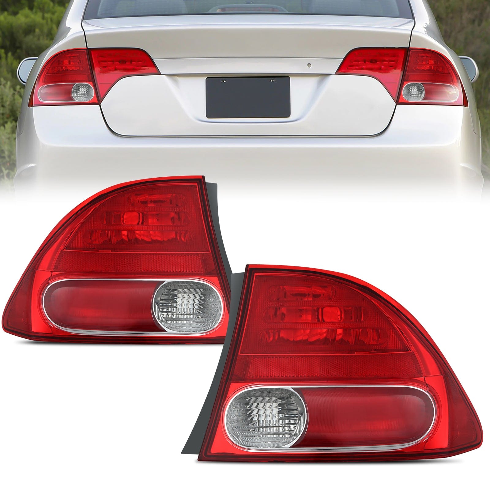 Taillight Assembly Compatible with 2006 2007 2008 Honda Civic Sedan Hybrid DX EX GX LX 4 Door Rear Lamp Replacement OE Style Driver and Passenger Side Tail Lights - Top Tuning Boost