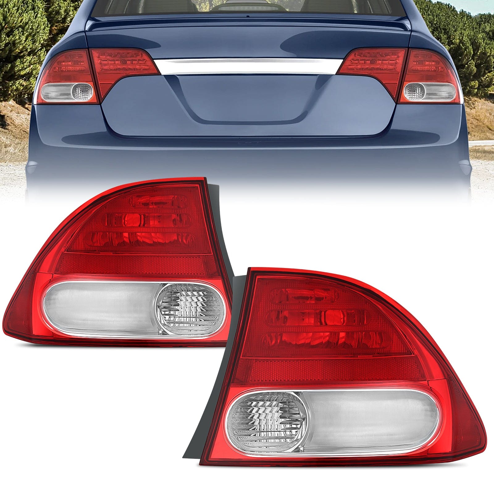 Taillight Assembly Compatible with 2009 2010 2011 Honda Civic Sedan Hybrid 4 Door Rear Lamp Replacement OE Style Driver and Passenger Side Tail Lights - Top Tuning Boost