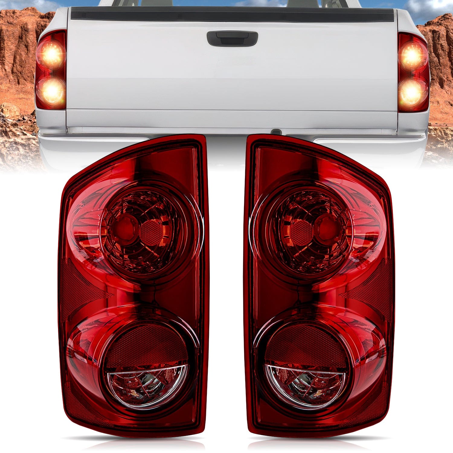 Taillight Assembly Compatible with 2007 2008 Dodge Ram 1500 2007 2008 2009 Dodge Ram 2500 3500 Rear Lamp Replacement OE Style Driver Side and Passenger Side Dark Red Lens Tail Lights - Top Tuning Boost