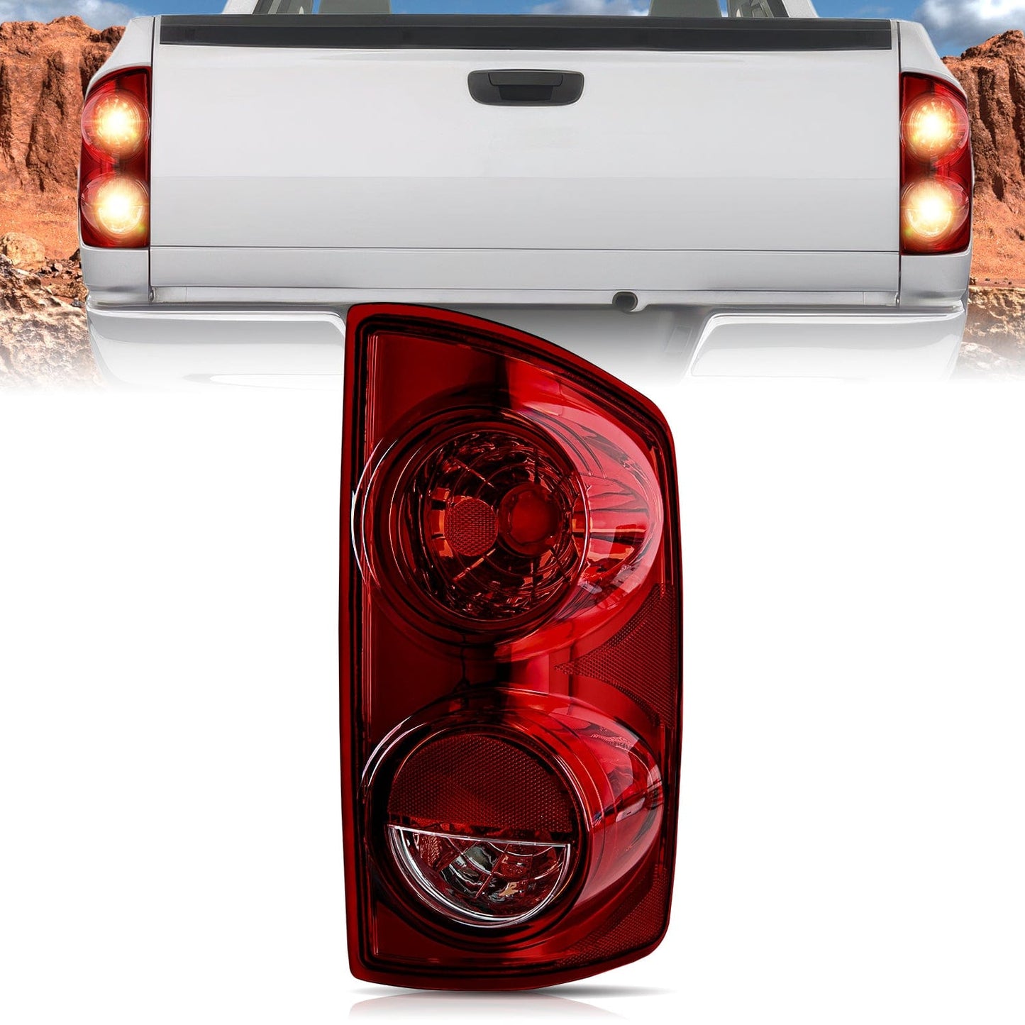 Taillight Assembly Compatible with 2007 2008 Dodge Ram 1500 2007 2008 2009 Dodge Ram 2500 3500 Rear Lamp Replacement OE Style Passenger Side Dark Red Lens Tail Lights - Top Tuning Boost