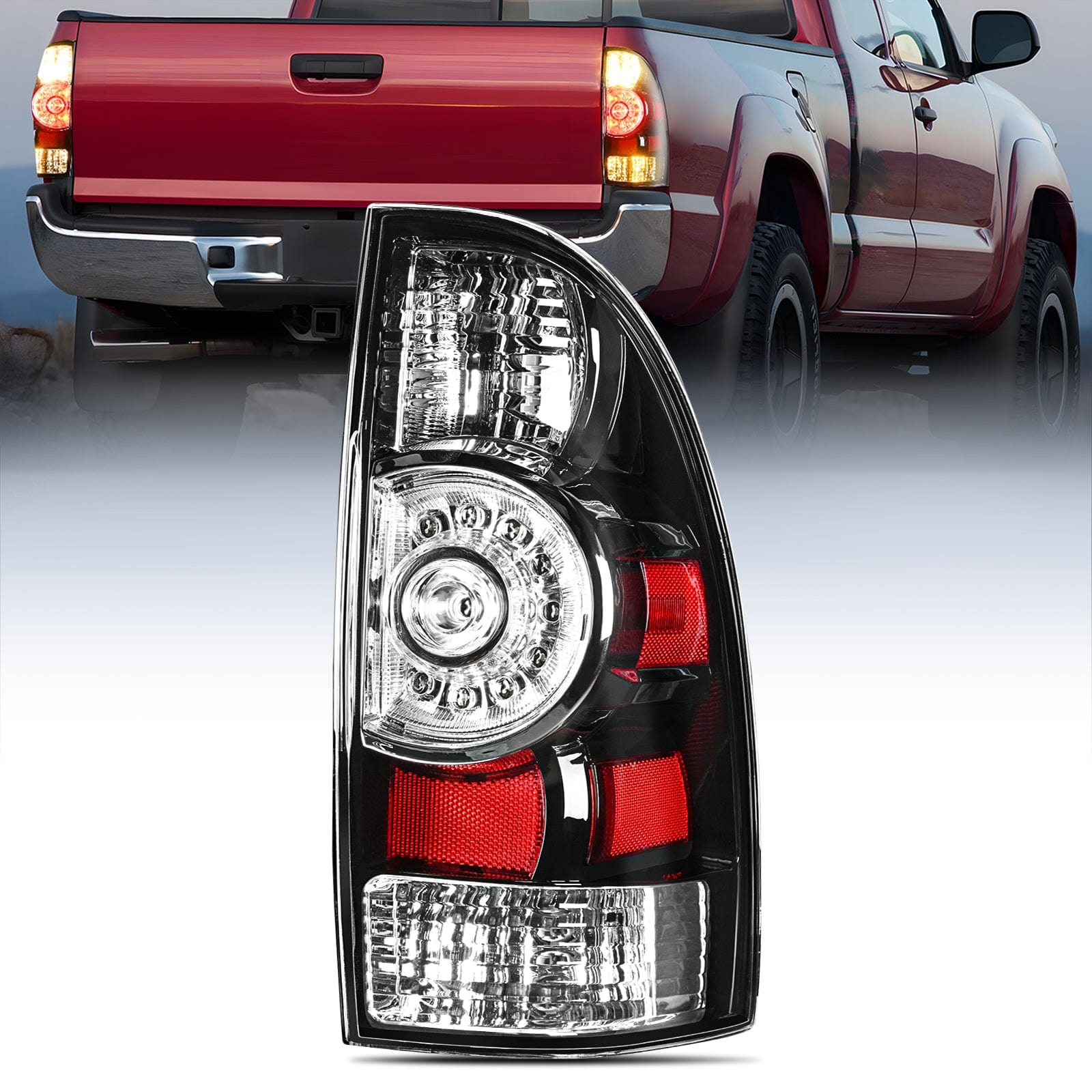 Taillight Assembly Compatible with Toyota Tacoma 2005 2006 2007 2008 2009 2010 2011 2012 2013 2014 2015 Rear Lamp Replacement Black Housing LED Lens Passenger Side Tail Lights - Top Tuning Boost