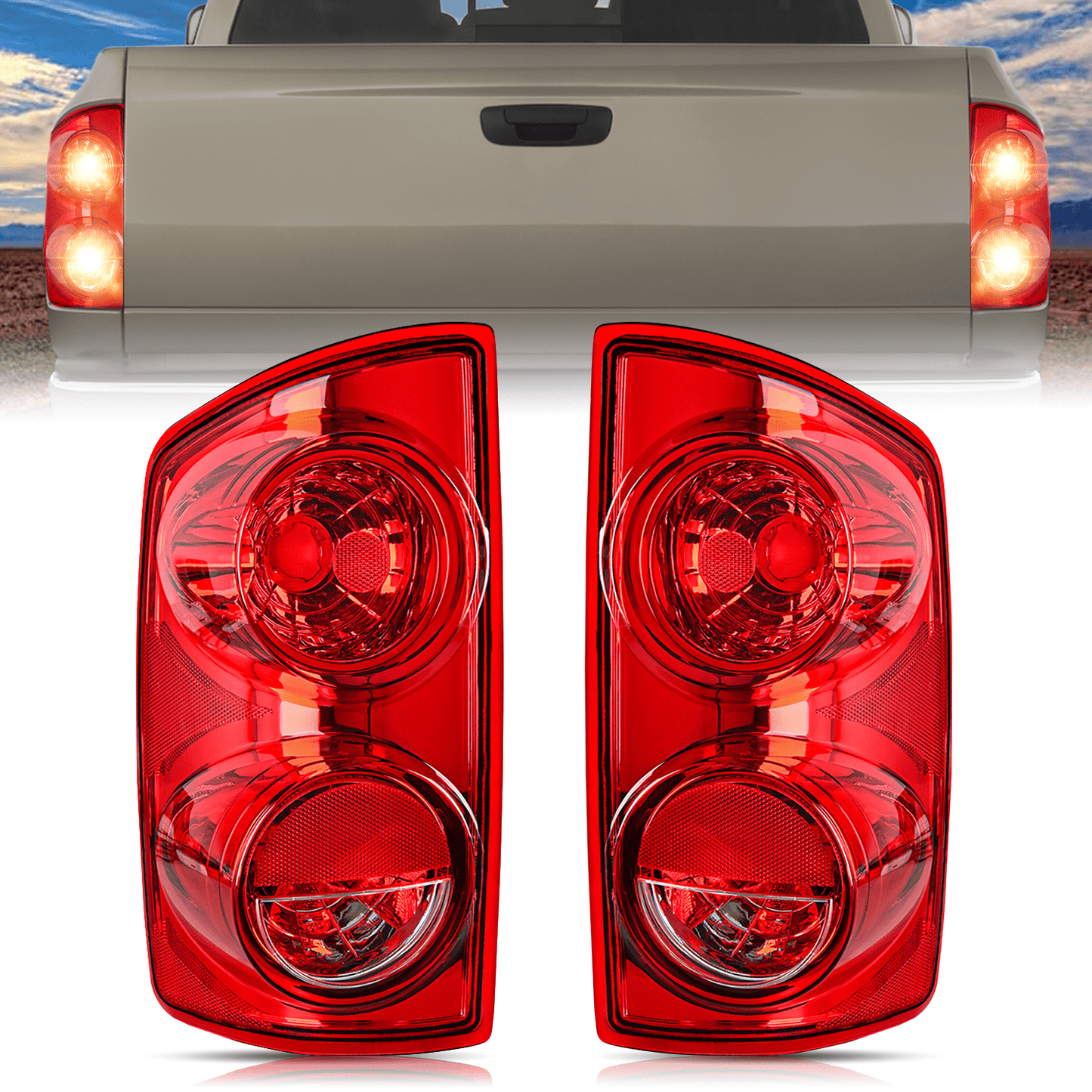 Taillight Assembly Compatible with 2007 2008 Dodge Ram 1500 2007 2008 2009 Dodge Ram 2500 3500 Rear Lamp Replacement OE Style Driver Side and Passenger Side Red Lens Tail Lights - Top Tuning Boost