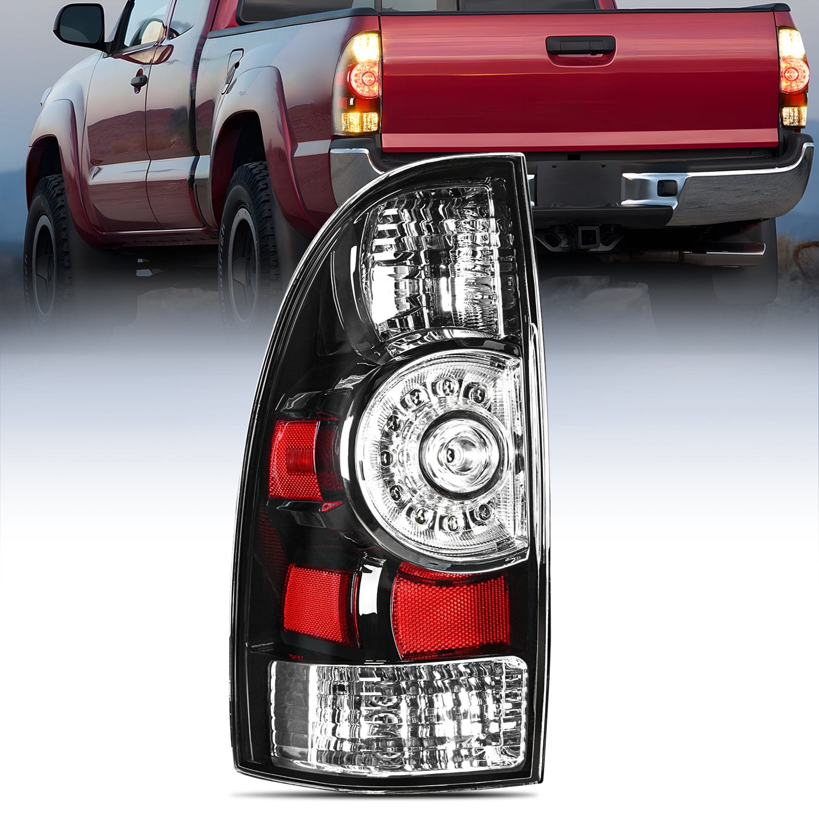 Taillight Assembly Compatible with Toyota Tacoma 2005 2006 2007 2008 2009 2010 2011 2012 2013 2014 2015 Rear Lamp Replacement Black Housing LED Lens Driver Side Tail Lights - Top Tuning Boost
