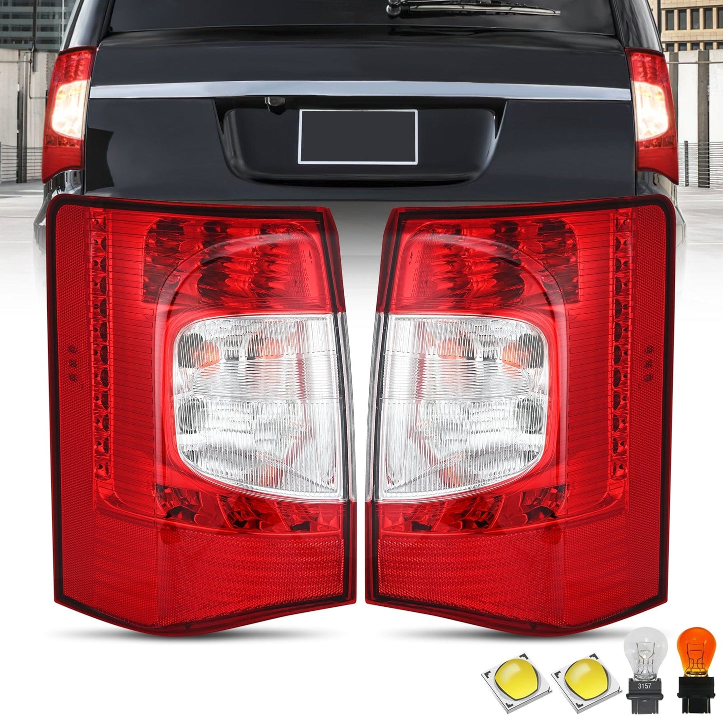 Taillight Assembly Compatible with 2011 2012 2013 2014 2015 2016 Chrysler Town & Country with LED Type Taillights Only Rear Lamp OE Style Driver Side and Passenger Side Tail Lights - Top Tuning Boost