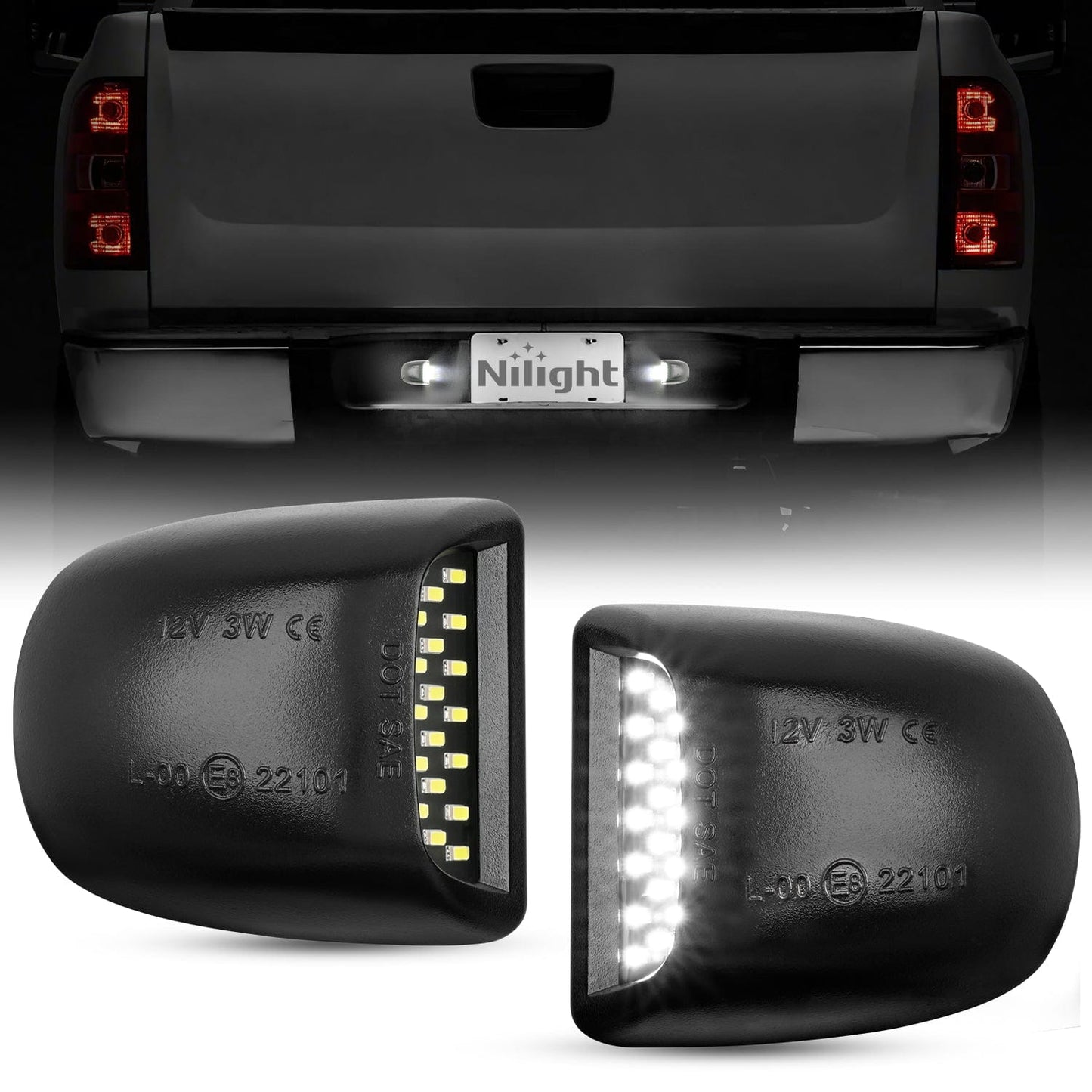 License Plate Lights Compatible with 1999-2001 2002 2003 2004 2005 2006 2007 2008 2009 2010 2011 2012 2013 Chevy Silverado 1500 2500 3500 GMC Sierra Black housing 6000K White 2PCS Pack Headlights - Top Tuning Boost