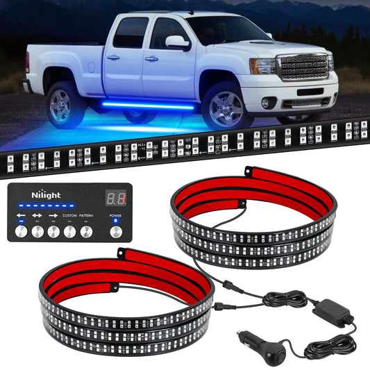 2PCS 70 Inch Emergency Strobe Light Strip with Controller 864 LED Blue Running Board Lights Flexible Side Flashing Warning Caution Safety Waterproof for Truck Construction Pickup Headlights - Top Tuning Boost