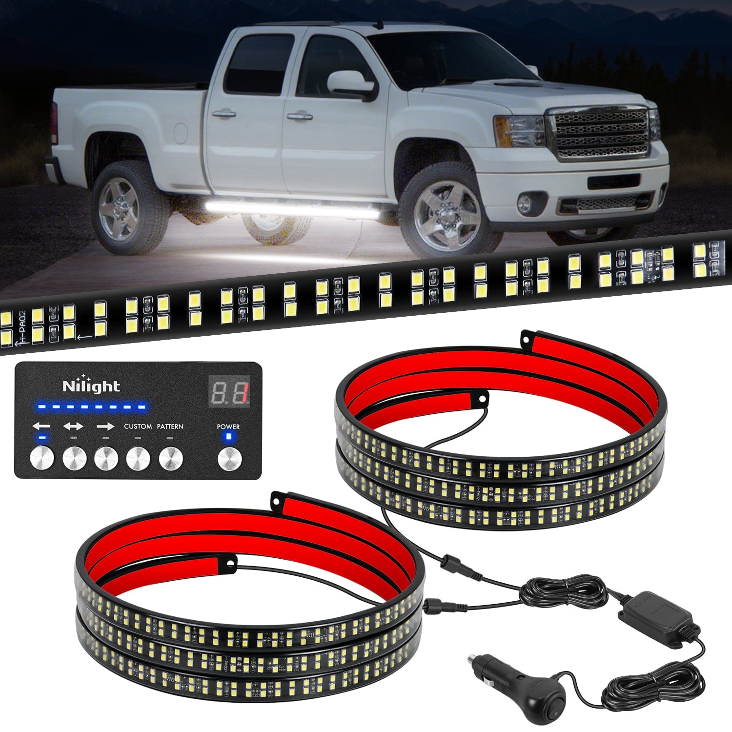 2PCS 70 Inch Emergency Strobe Light Strip with Controller 864 LED White Running Board Lights Flexible Side Flashing Warning Caution Safety Waterproof for Truck Construction Pickup Headlights - Top Tuning Boost