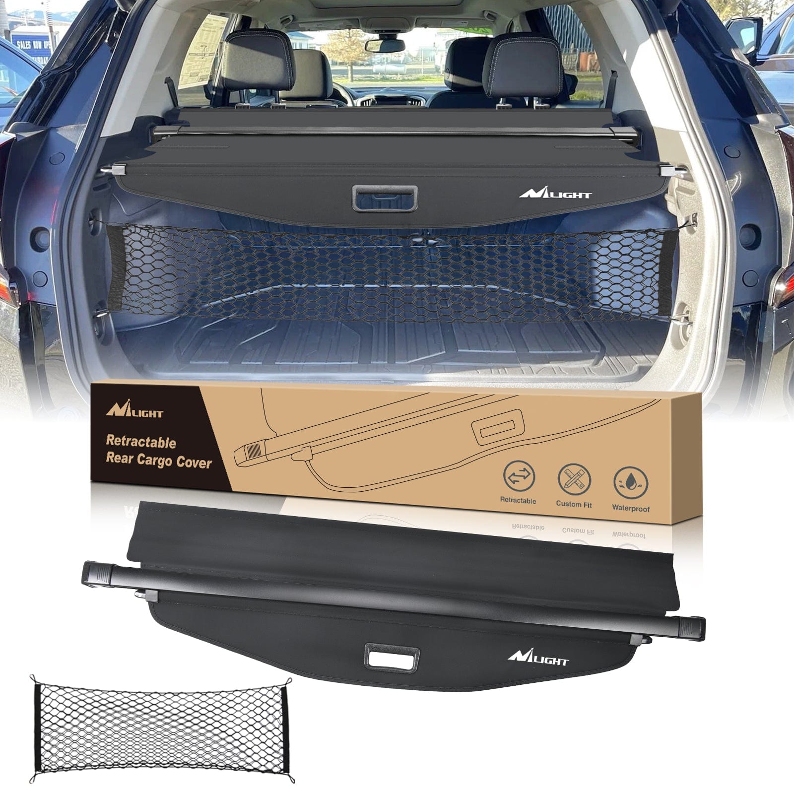 Trunk Cargo Cover Trunk Cargo Cover for Chevy Equinox GMC Terrain 2018 2019 2020 2021 2022 2023 2024 2025, Retractable Privacy Security Shield Shade Rear Trunk Cover, with Trunk Storage Net