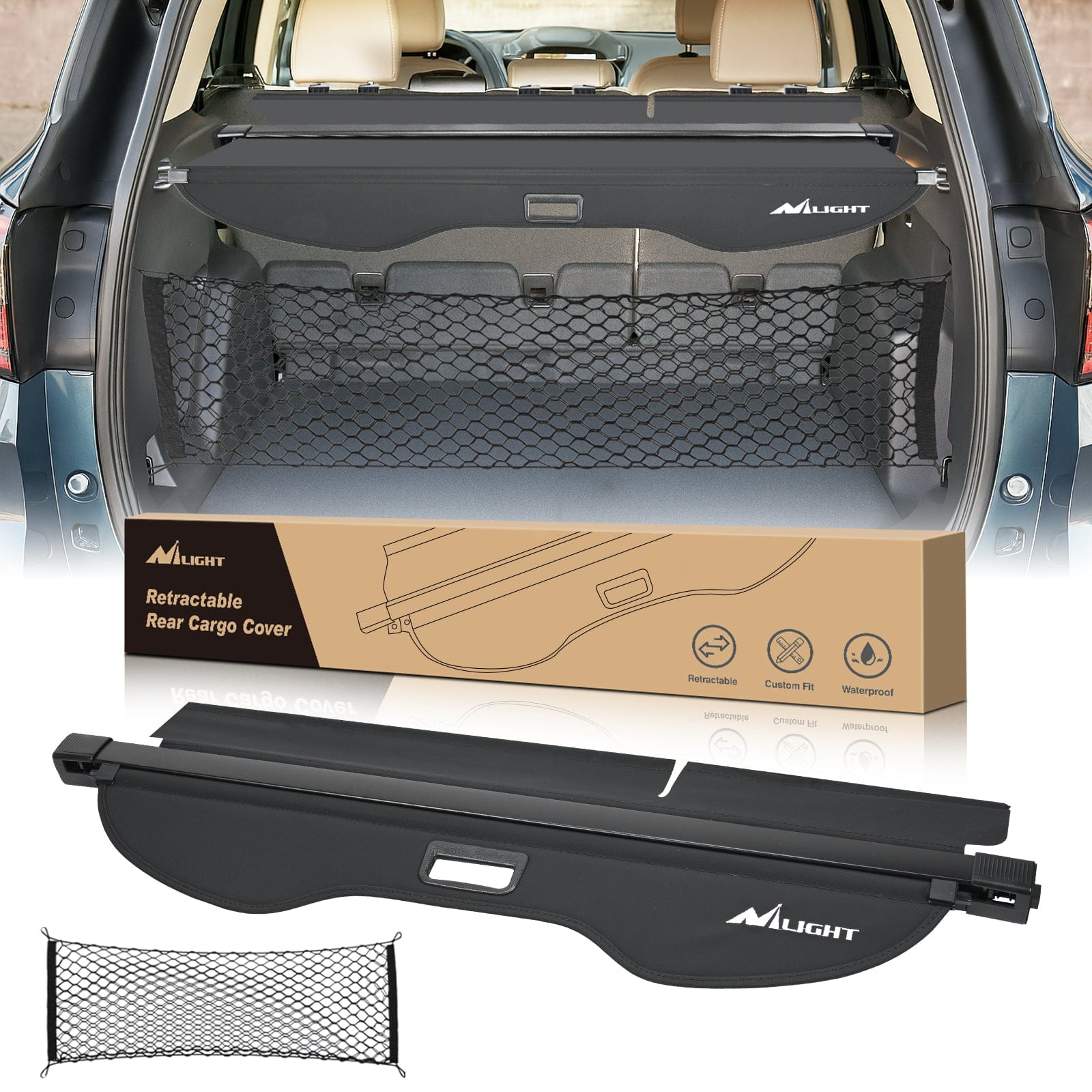 Trunk Cargo Cover Trunk Cargo Cover for for Ford Escape 2013 2014 2015 2016 2017 2018 2019, Retractable Privacy Security Shield Shade Rear Trunk Cover, with Trunk Storage Net
