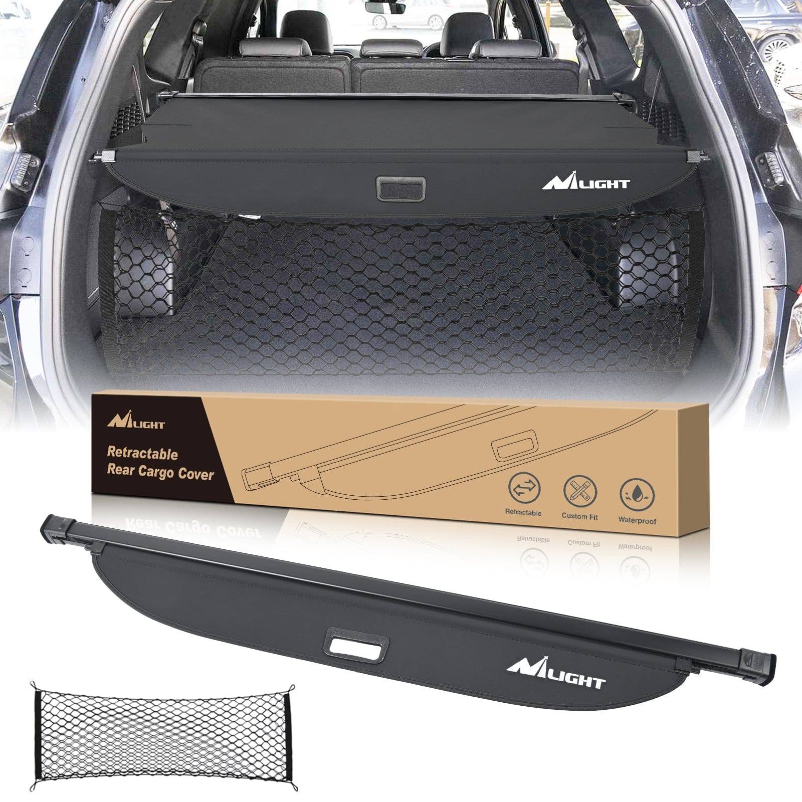 Trunk Cargo Cover Trunk Cargo Cover for Hyundai Santa Fe 2019 2020 2021 2022 2023, Retractable Security Shade Rear Cargo Cover, with Trunk Storage Net