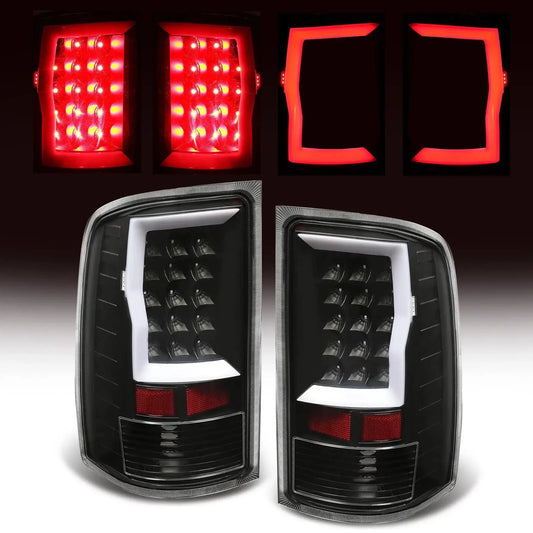 2007–2013 GMC Sierra black LED tube tail light assembly pair front view