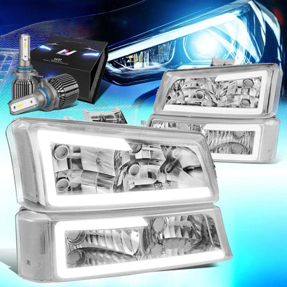 2003-2006 Chevy Silverado chrome projector headlight with LED DRL bar