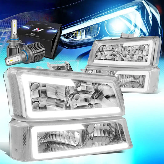2003-2006 Chevy Silverado chrome projector headlight with LED DRL bar