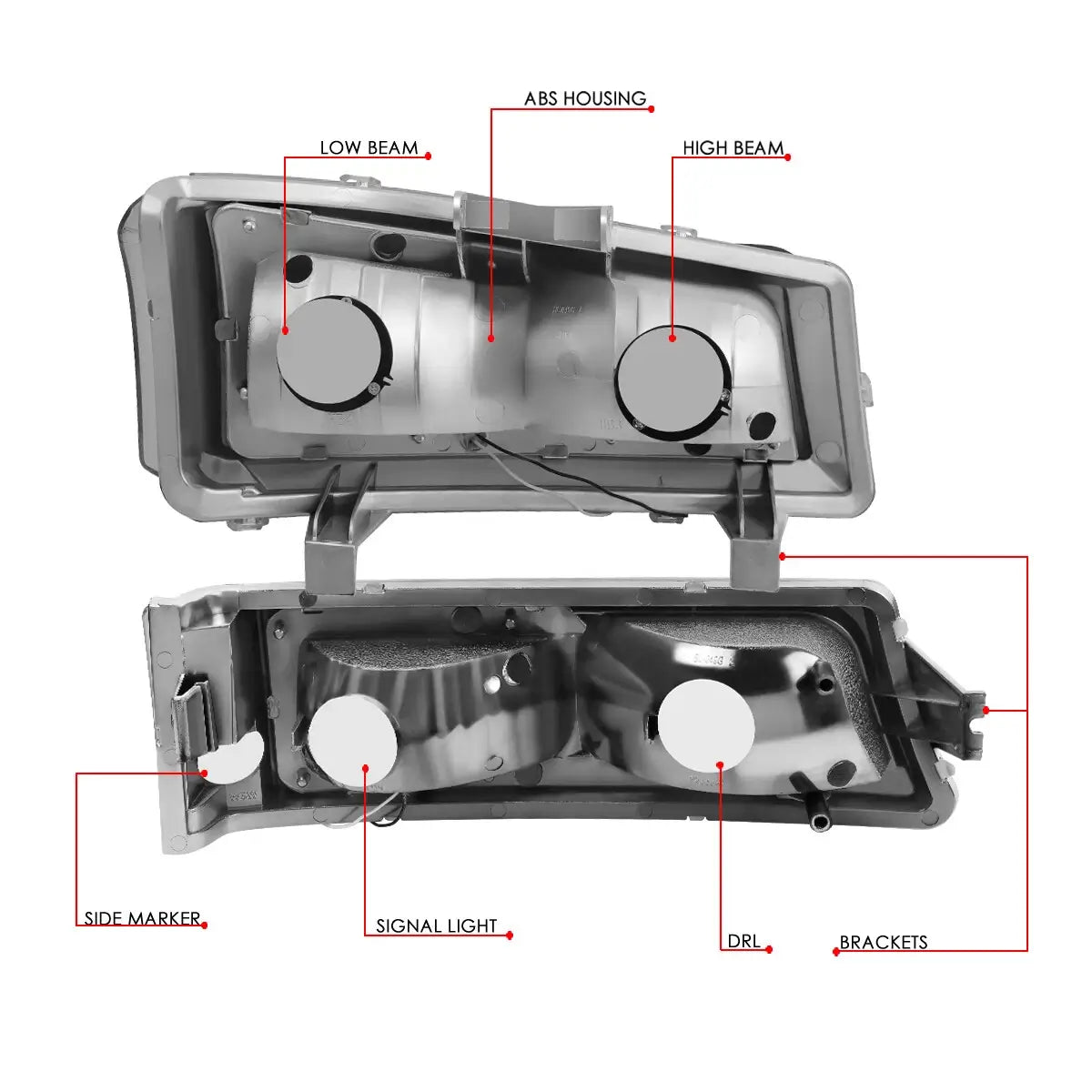 Back view of 2003-2006 Silverado projector headlight showing LED wiring