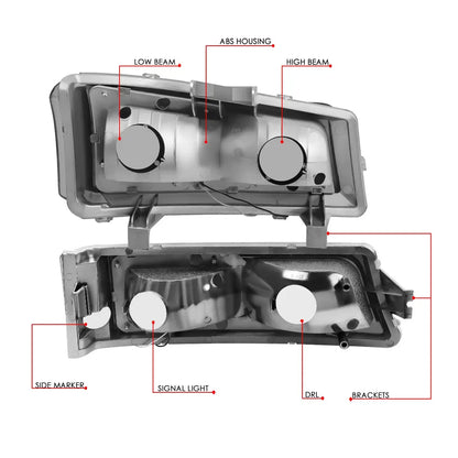 Back view of 2003-2006 Silverado projector headlight showing LED wiring