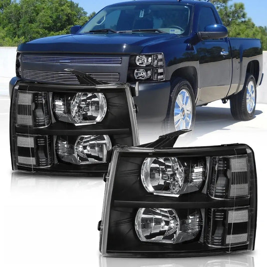 2007–2013 Chevy Silverado 1500/2500HD Black Headlight Assembly Pair