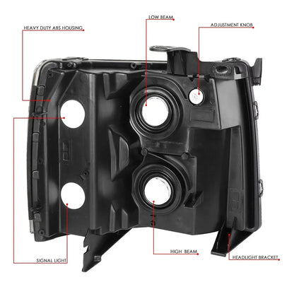 Back view of Silverado headlight assembly showing bulb sockets and mounting points
