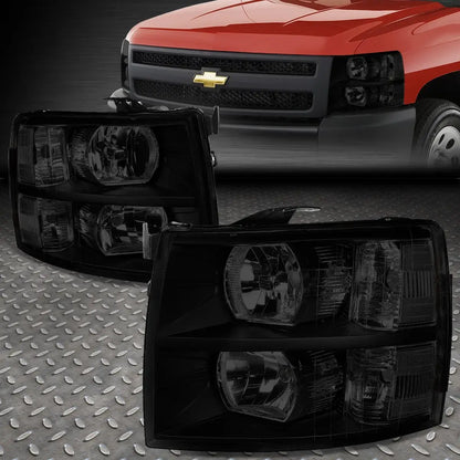 2007–2014 Chevy Silverado black tinted headlight assembly pair front view
