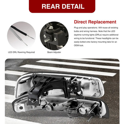 Back view of Silverado Suburban headlight assembly showing mounting points and connector plugs