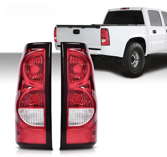 2003–2006 Chevy Silverado red tail light assembly pair rear view on truck