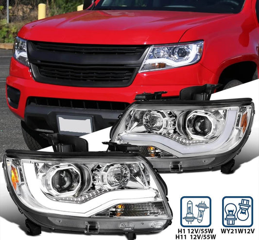 LED Projector Headlight Set with Clear Lenses for 2015-2020 Chevy Colorado Halogen Models