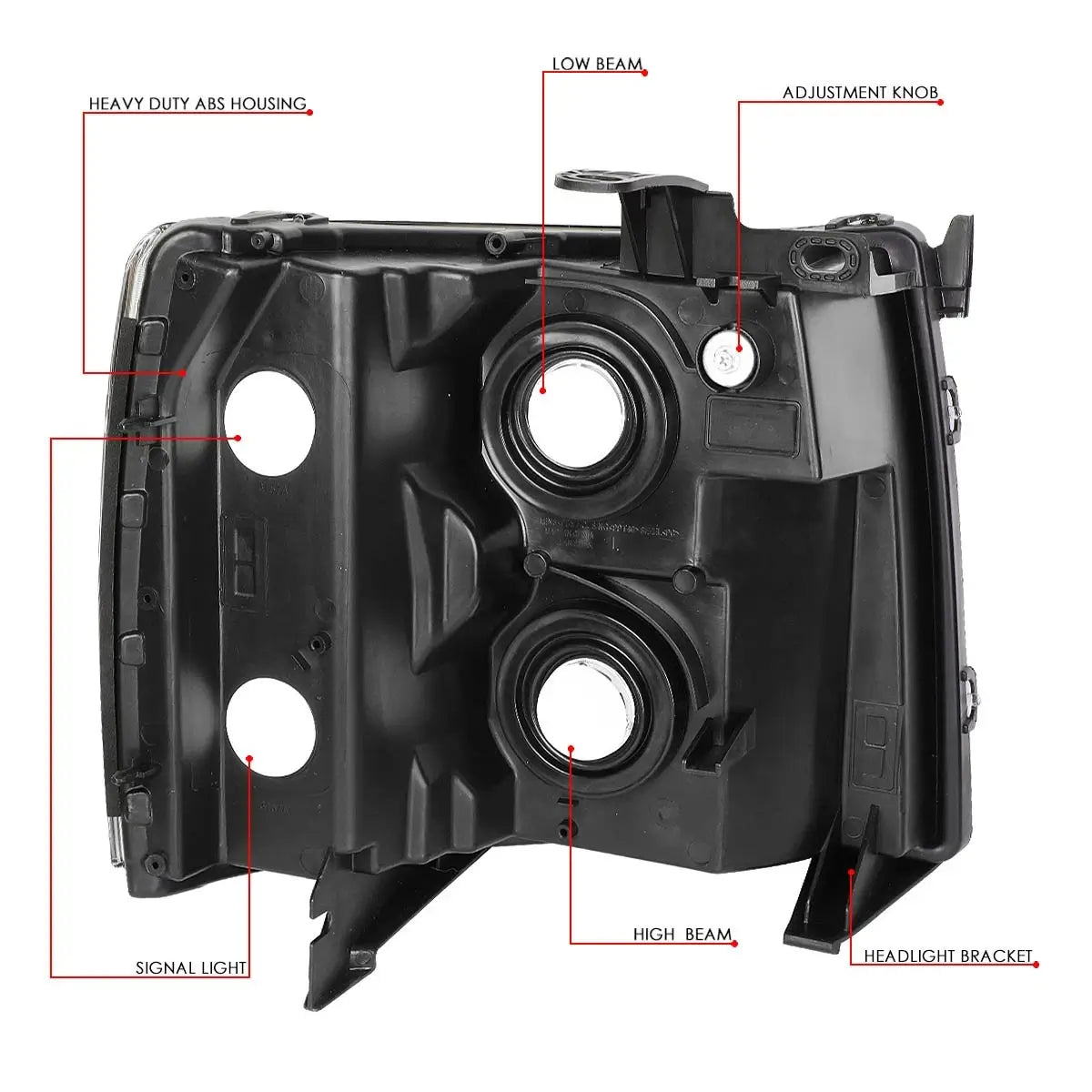 Back view of Silverado headlight assembly showing bulb sockets and mounting points