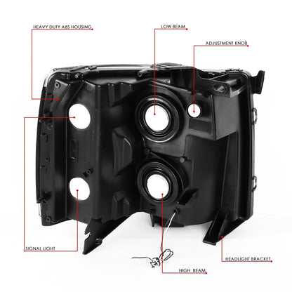 2007-2014 Silverado HD headlight assembly mounting tabs and rear housing