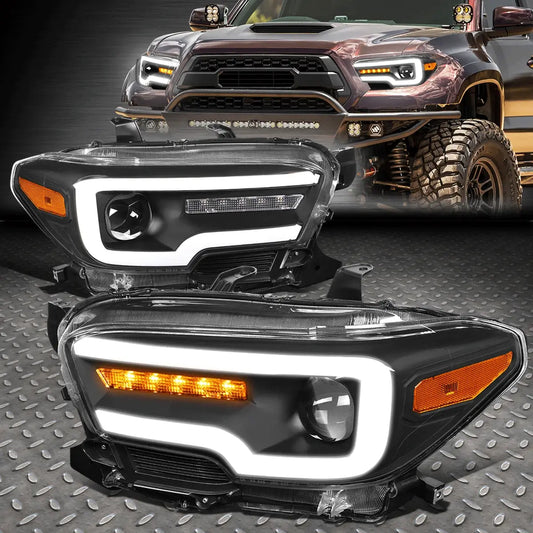 [SEQUENTIAL SIGNAL LED DRL] 16-20 TACOMA BLACK AMBER PROJECTOR HEADLIGHTS
