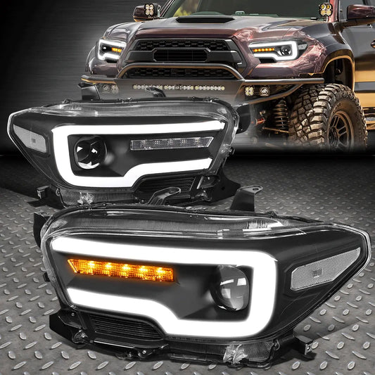 2016-2020 Toyota Tacoma OE-Style Sequential LED DRL Projector Headlight Pair – Black Housing Clear Lens