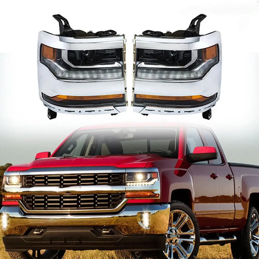 2016–2018 Silverado 1500 chrome HID projector headlight assembly pair front view