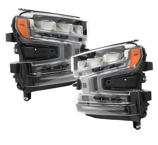 2019–2021 Chevy Silverado 1500 LED Headlight Assembly Pair Chrome Housing