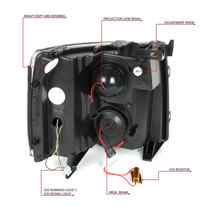 2007–2014 Chevy Silverado Chrome LED DRL Projector Headlight Set with Sequential Turn Signal