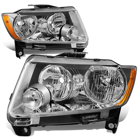 Chrome Housing Headlight and Side Lamp Set for 2011-2013 Jeep Grand Cherokee Halogen Models