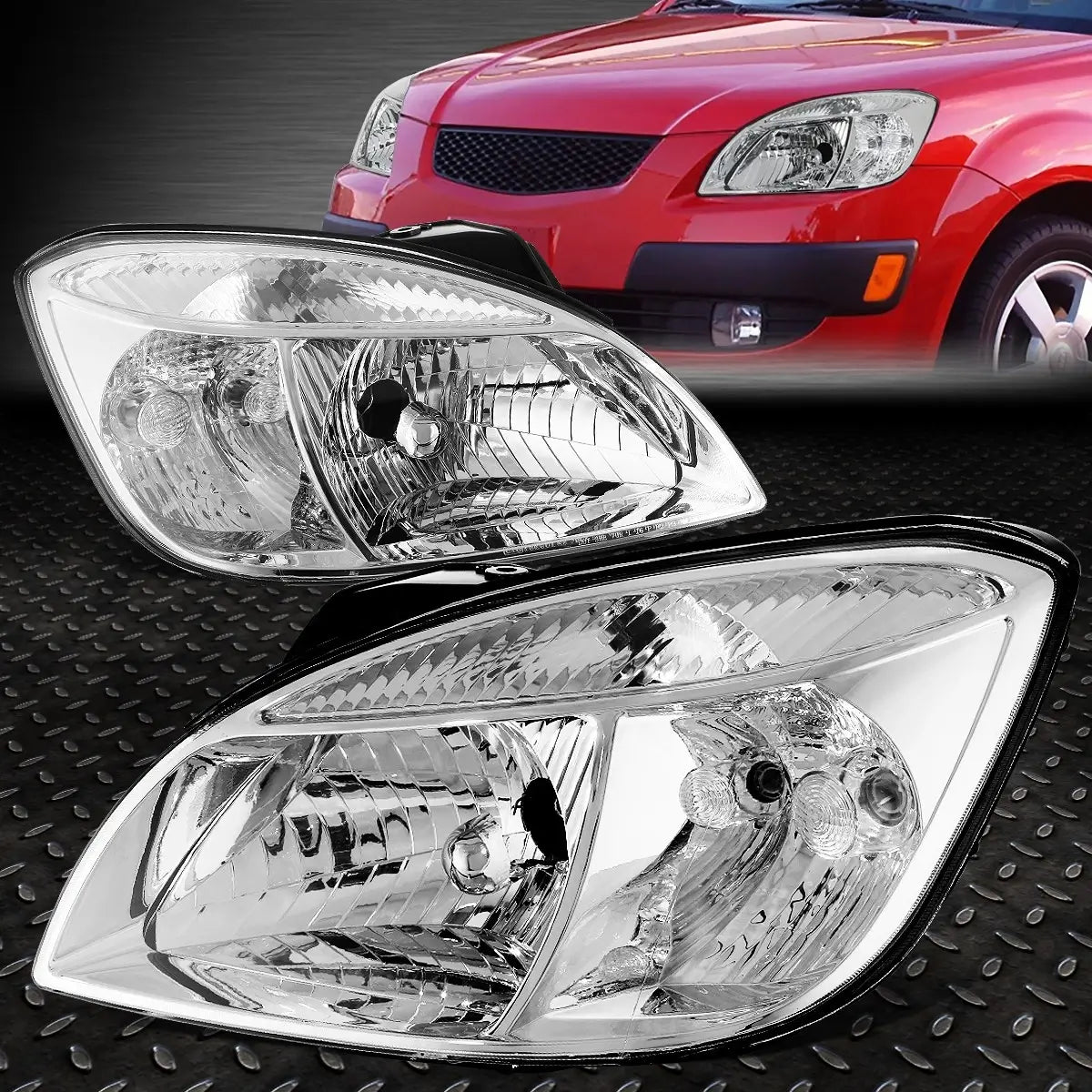 06-08 RIO RIO5 CHROME HOUSING CLEAR CORNER HEADLIGHT REPLACEMENT HEAD LAMPS