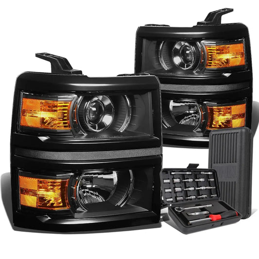 Headlight & Corner Lamp Set for 2014–2015 Chevy Silverado 1500, Black Housing OE-Style Replacement