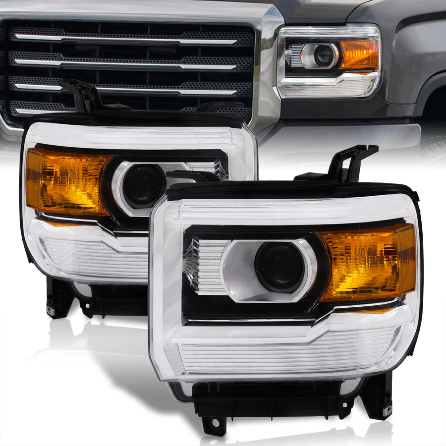 GMC Sierra 1500 2014-2018 Sierra 2500HD 3500HD 2015-2019 Factory Style Projector Headlights Black Housing Clear Lens Amber Reflector