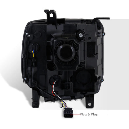 Plug-and-play 12V HIR2 halogen bulb installation for GMC Sierra projector headlights, showing simple upgrade process.