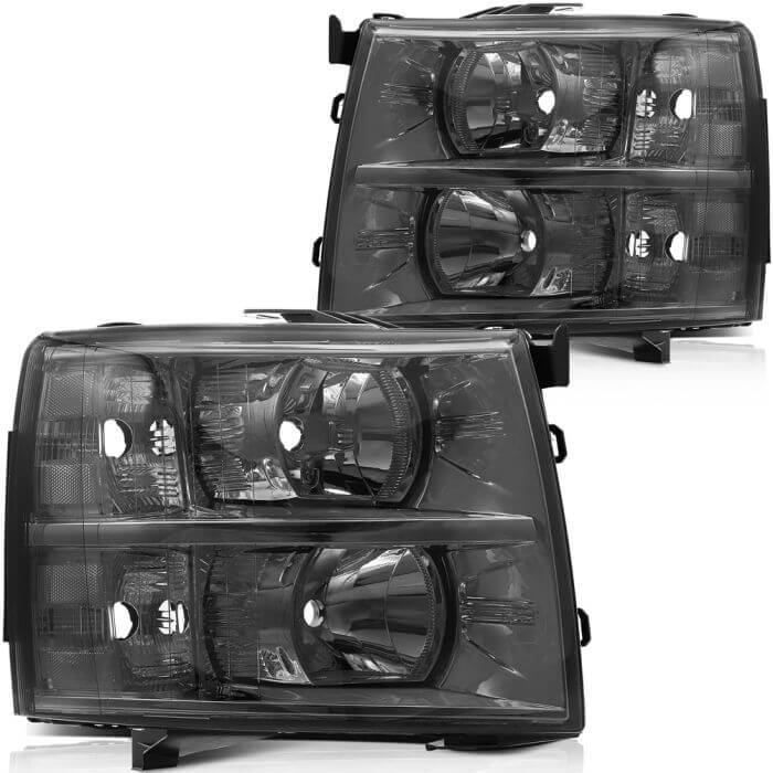 OE-style black housing headlight assemblies for 2007–2013 Chevy Silverado 3500, front view
