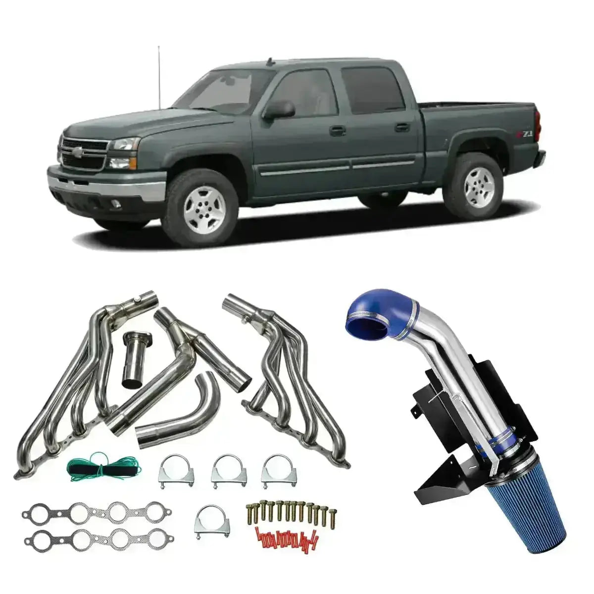 Long Tube Headers for 1999-2006 Chevy Silverado/Avalanche/GMC Sierra 1500 4.8L/5.3L/6.0L with Optional Cold Air Intake