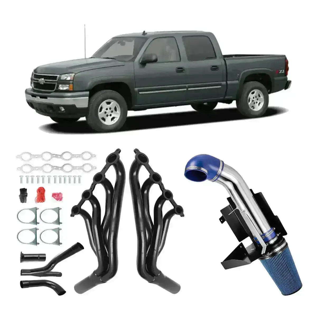 Long Tube Headers for 1999-2006 Chevy Silverado/Avalanche/GMC Sierra 1500 4.8L/5.3L/6.0L with Optional Cold Air Intake