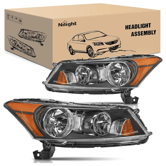 2008 2009 2010 2011 2012 Honda Accord Sedan Headlight Assembly Black Housing Amber Reflector Headlights - Top Tuning Boost